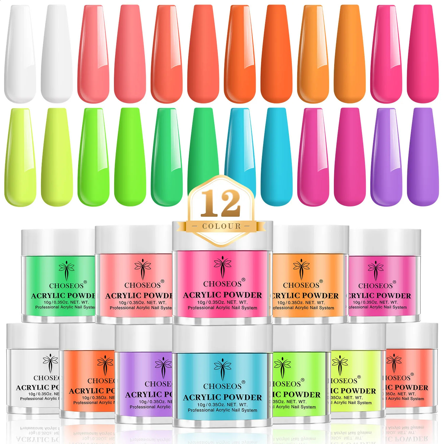 12 color Macaron acrylic nail powder set neon to magenta to pink shade Mothers Day Valentines Day nail art 3D carving F 241008