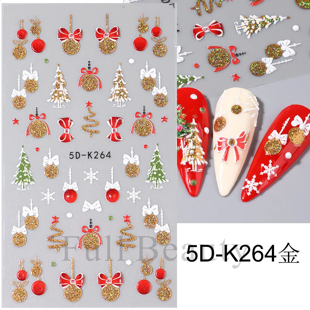 2024 Christmas Nail Stickers 5D Embossed Cartoon Santa Claus Nail Stickers Snowflake Deer Fake Nail Stickers 241008