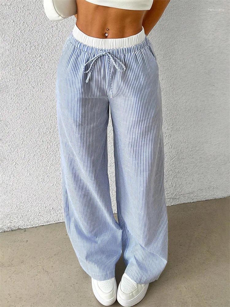 Men's Pants Women's Casual Striped Woven Wide Leg Fall Winter 2024 Stylish Full Length Trousers Y2K Clothes Streetwear