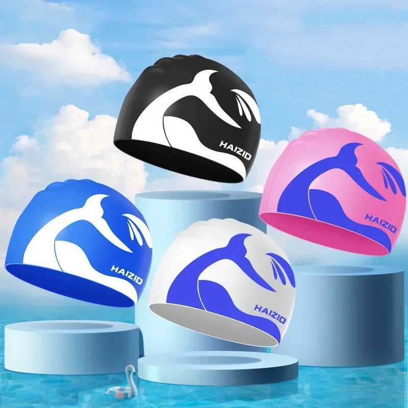Universal mens swimming cap soft silicone waterproof cute cartoon swimming cap large-sized adult swimming cap pool accessories CL241009