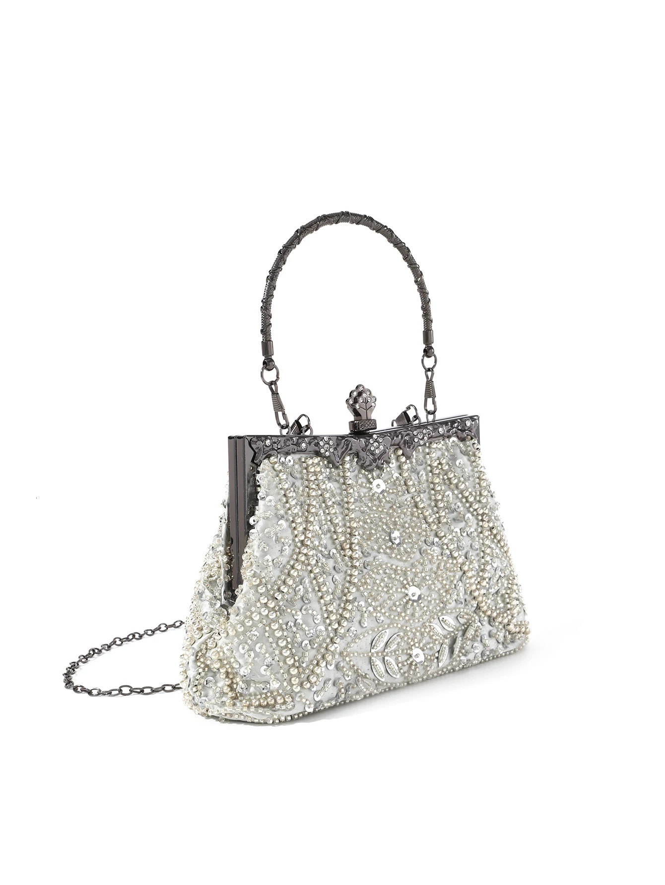 Retro trend heavy industry embroidery flower bead handheld evening bag used for parties and weddings 241008