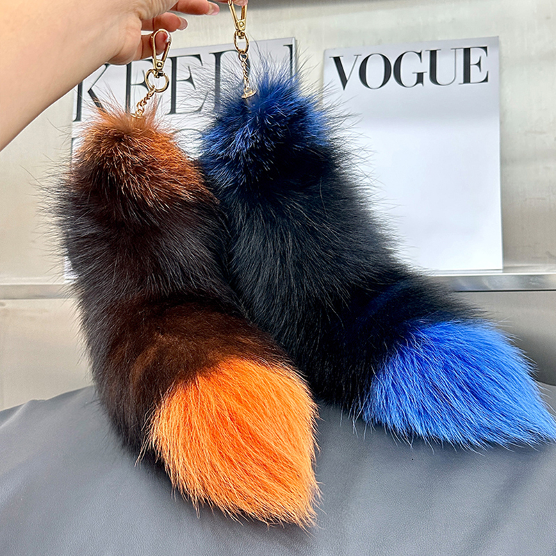 40Cm Real Fox Keychain Wolf Tail Fur Tassel Key Chains Bag Charm Keyring Holder Strap Chain Best Gift Jewelry