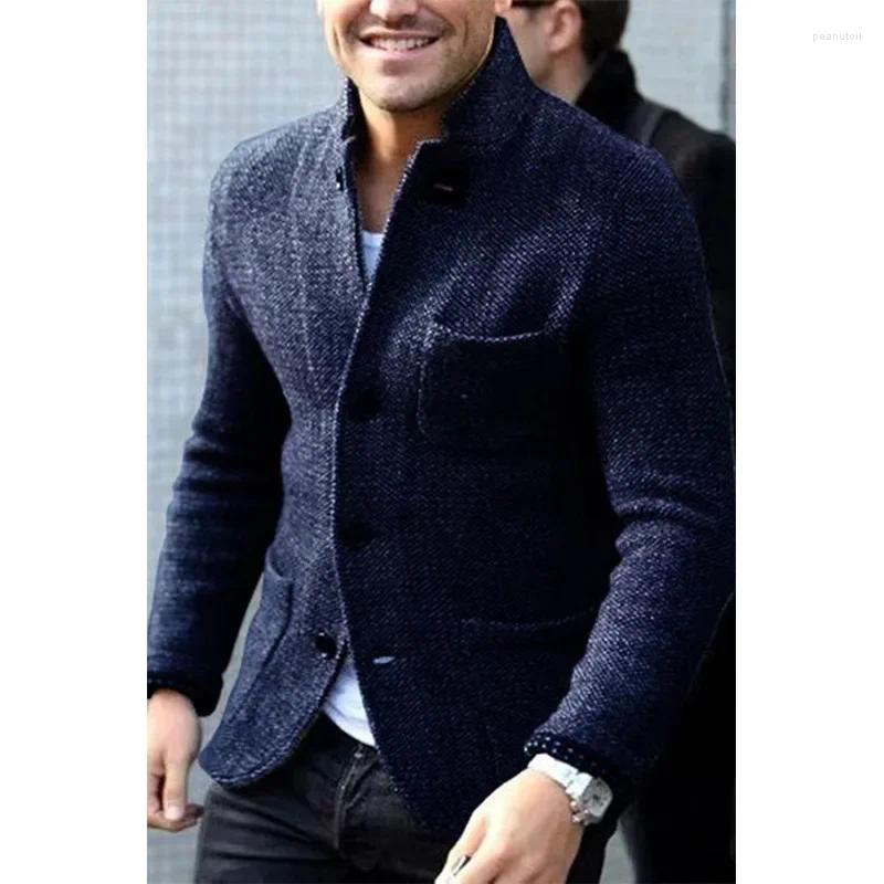 Men's Sweaters Europe And The United States Casual Suit Collar Long Sleeve Pocket Shirt Sweater Coat B4