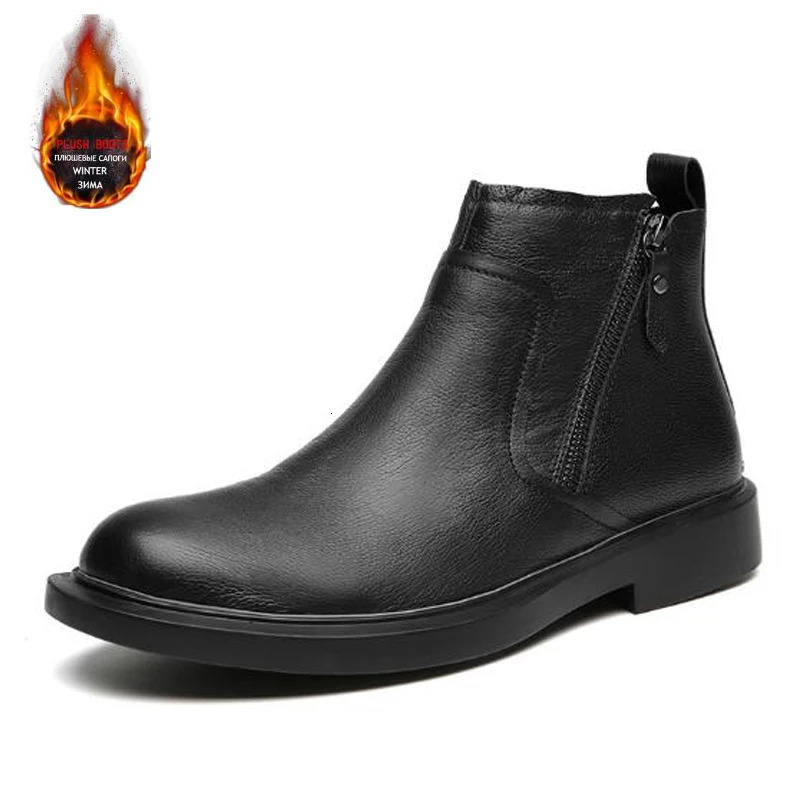 Mens round head zipper leather Korean version retro ankle warm boots men British style M920 240929
