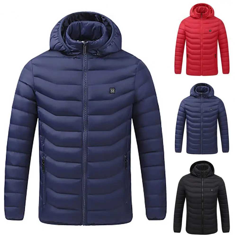 2023 NWE Men Winter Warm USB Heating Jackets Smart Thermostat Pure Color Hooded Heated Clothing Waterproof Warm Jackets LX241009