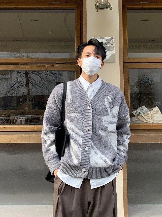 Mens clothing gray jacket cardigan mens coat Maltry Y2k streetwear plus size top 90s retro loose top 241007