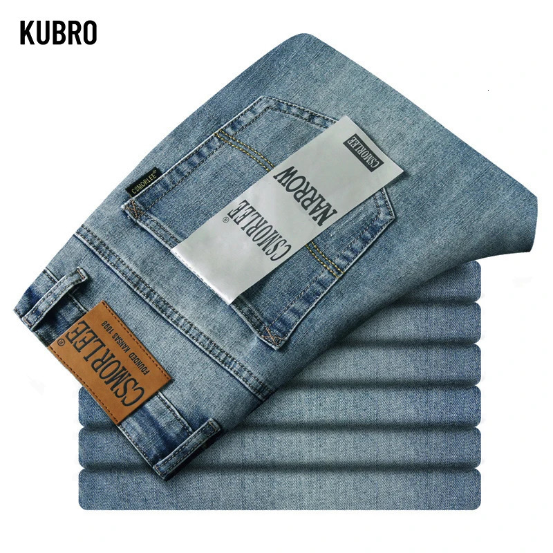 KUBRO classic casual jeans mens highquality retro slim fit elastic cotton Trouser embroidered 240929