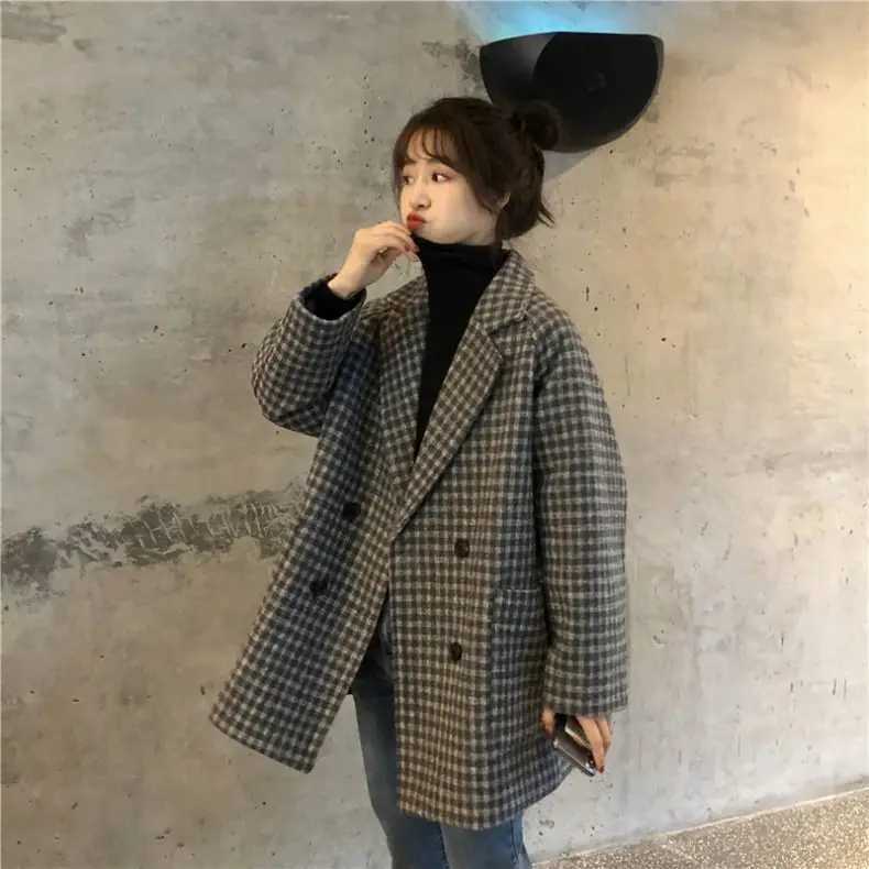 Checked Suit Woolen Coat Woolen For WomenS Autumn Winter Overcoat Korean Fashion Mid Length Coat For WomenS ClothingX241009