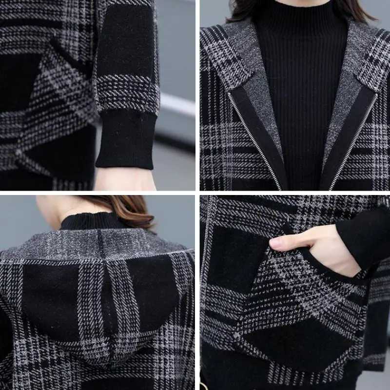 Blended Wool Coat Women Autumn Winter Jacket New Plaid Short Woolen Coat Pocket Zipper Jacket Korean Version Lady OuterwearR1650X241009