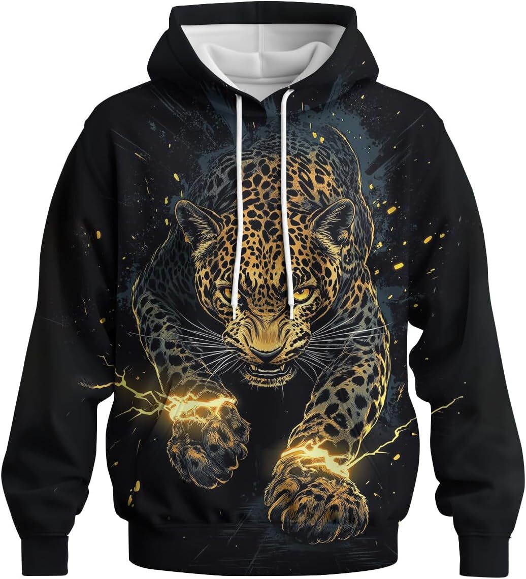 Hoodie for Mens Womens Mens Cool Animal Print Hoodies Novelty 3D Leopard Hooded Sweatshirt Street Fashion Long Sleeve Shirt Graphic tracksuit