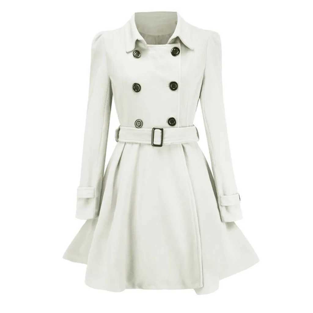 Autumn Winter Overcoats Women Double Breasted Waistband Woolen Coats For Women Fashion Solid Color Lapel Tie Waist TrenchX241009