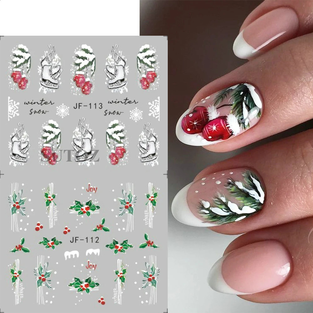 Christmas water nail stickers winter forest nail stickers snow trees Year decorations transfer slider 241008
