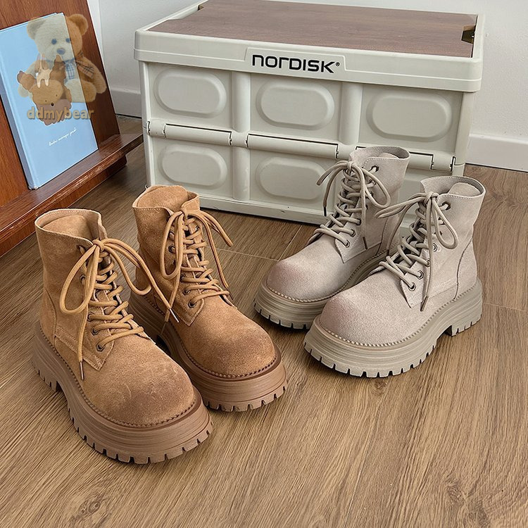 Ddmybear Martin Women's 2024 Spring And Autumn New Brown Height Increasing Workwear Western Cowboy Thick Soled Short Boots Chinese Brand Shoes F1