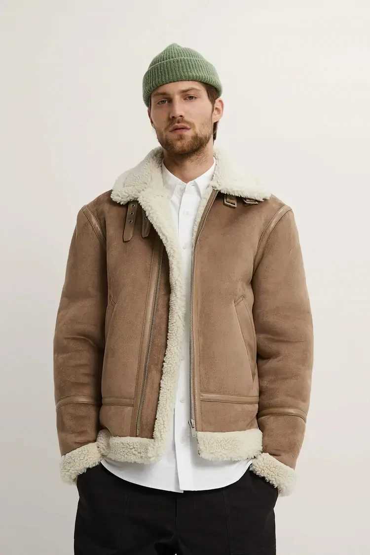 Mens winter imitation lamb suede fleece fur one piece thickened windproof jacket LX241009