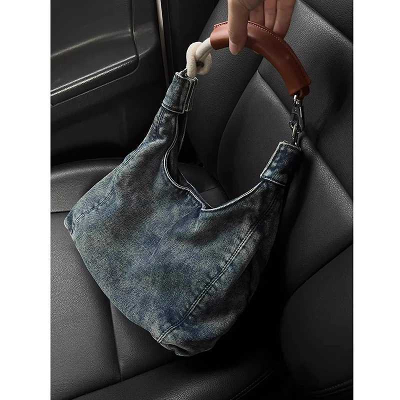 Denim Fabric Shoulder Bags for Women 2024 Luxury Designer Purses and Handbags Blue Underarm Hobos Casual Street Crossbody Totes 241009