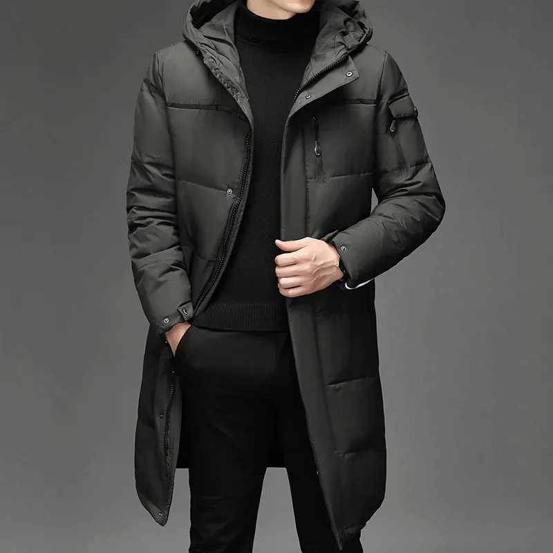 Puffer Jacket Mens Winter Duck Down Man Black Long Windbreaker Coat Hooded Parkas Clothes Luxury LX241009