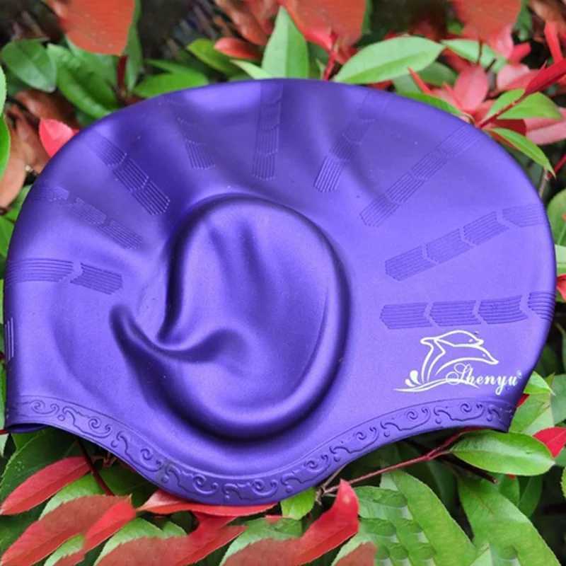 Breathable swimming cap mens long hair waterproof swimming pool cap earmuffs large Natacion silicone diving cap CL241009