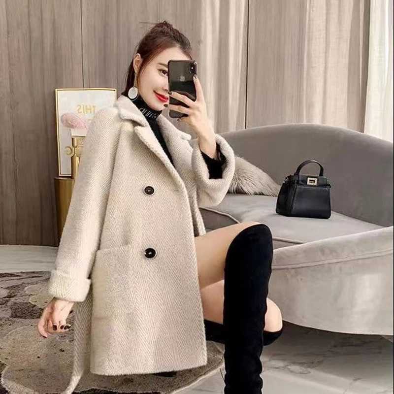 Autumn Winter New Thicken Imitation Mink Velvet Woolen Jacket 2024 Women Fashion Hepburn Style Wool Blend Coat Elegant OutwearX241009