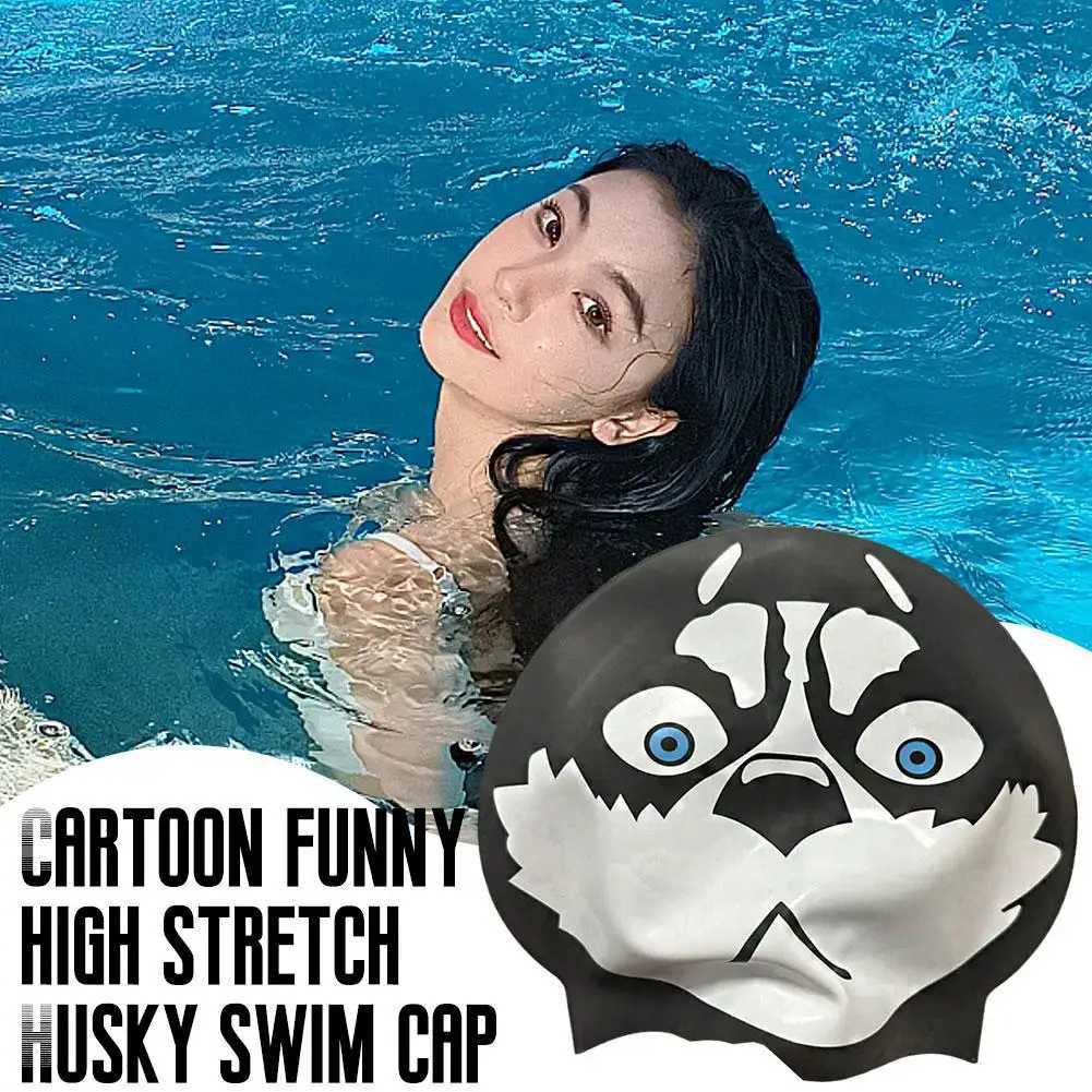 Cartoon Siberian Husky Swimming Cap Creative Design Waterproof Swimming Equipment Cute Dog Pattern for Children and Adults F3B8 CL241009