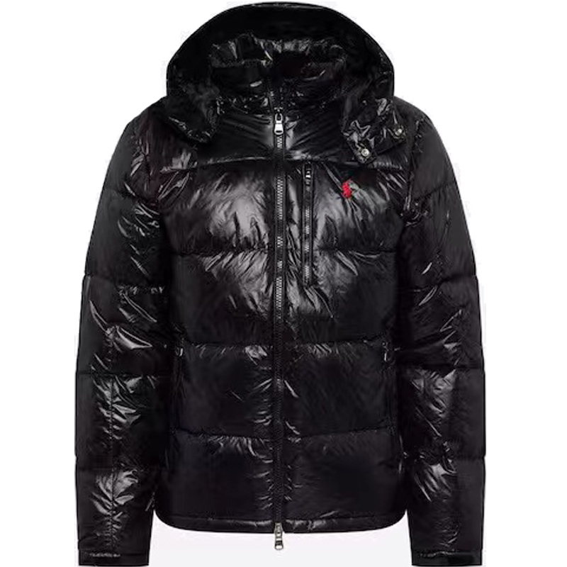mens Winter jacket Pony embroidery logo polo jacket Hooded panelled down jacket Windproof and warm coat White duck down top Glossy black US size