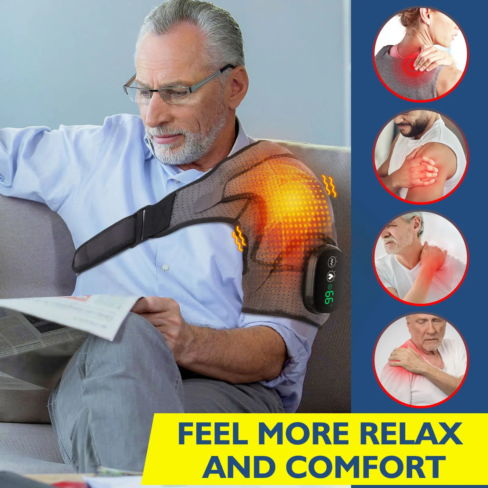 Electric heated shoulder massage pad with 3-speed adjustable heating and shoulder support portable relaxation shoulder and neck massage belt 241008