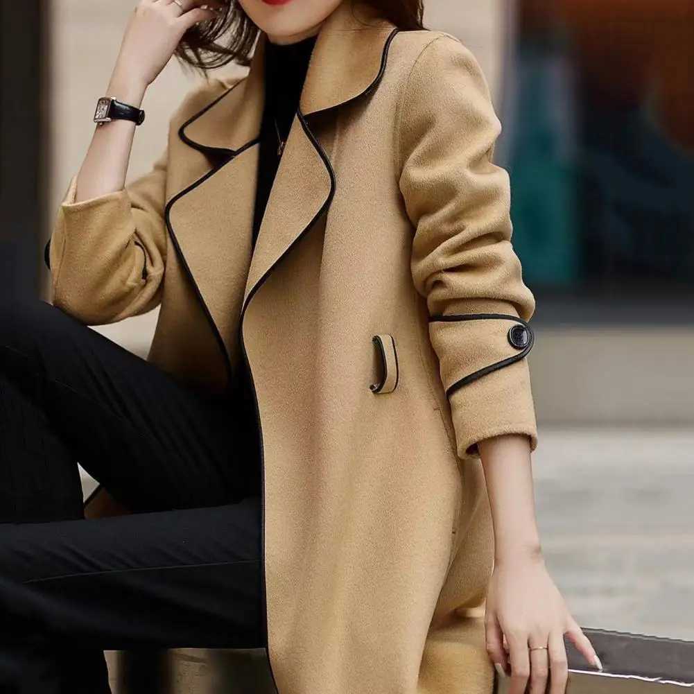 Stylish Women Outerwear Elegant Long Sleeves Autumn Winter Slim Fit Open Stitch Woolen Coat Ladies Jacket StreetwearX241009