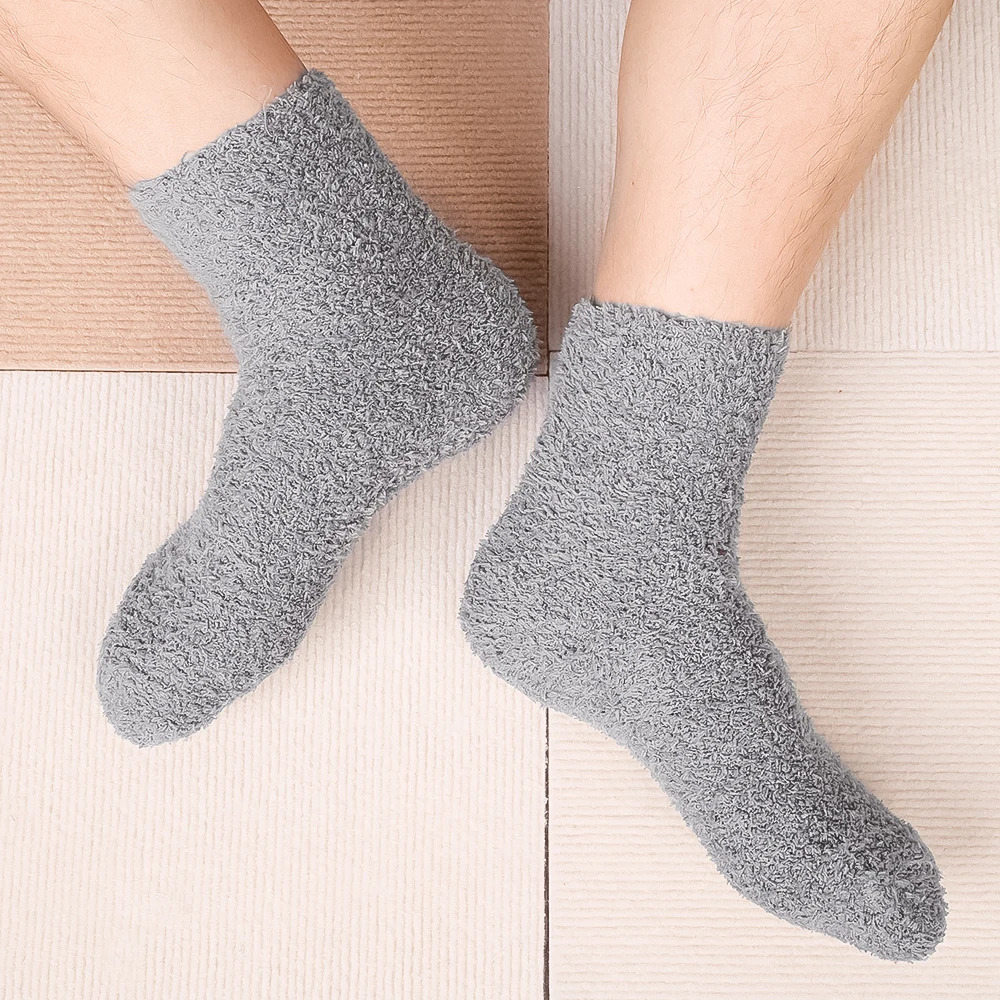 Winter Warm Thick Socks Fashion Coral Fleece Fluffy Solid Color Loose Sleep Mens Short Bed Shorts High Quality Calcium 241009
