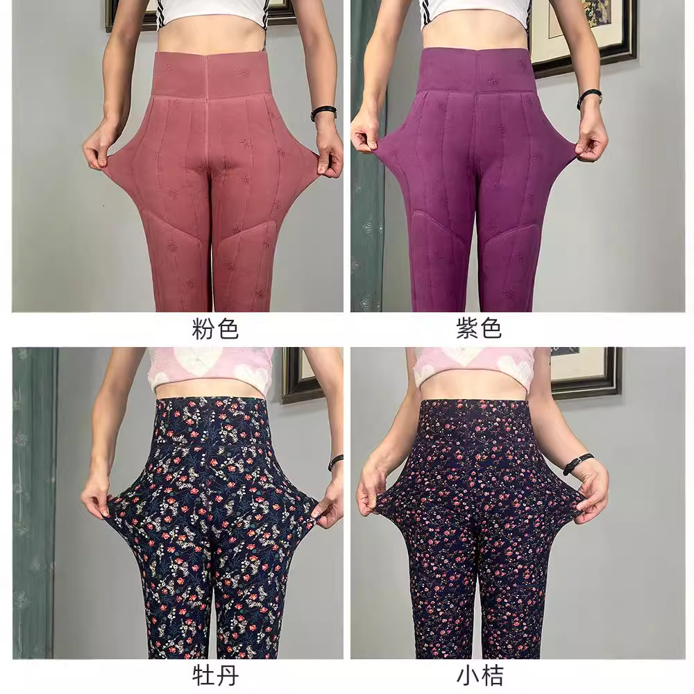 woolen cotton pants for women in winter warm and plush thick pink high waisted knee pads oversized leggings for middleaged and elderly people