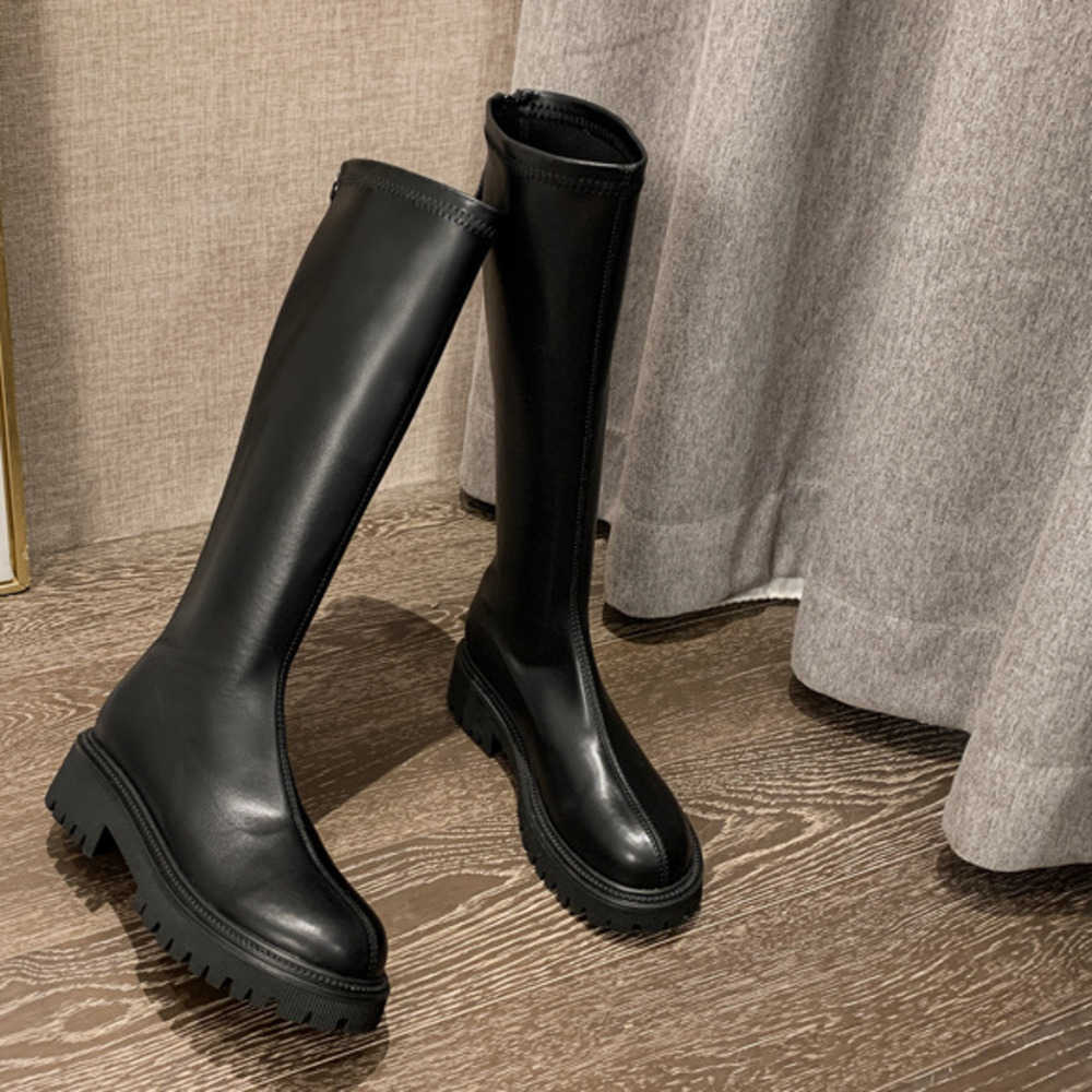 Fashion Boots Leather Autumn Winter Long Boots For Women High Heels Inner Height Thin Thick Bottom Long Boots Knight 240826