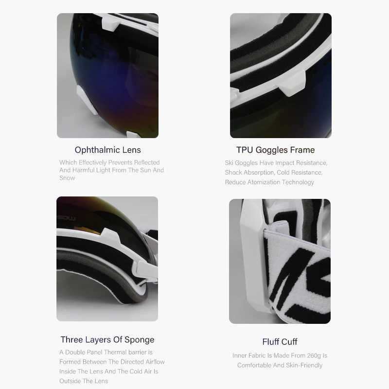 Mosodo OTG ski goggles snow goggles anti fog UV400 protection mens ski goggles CL241010