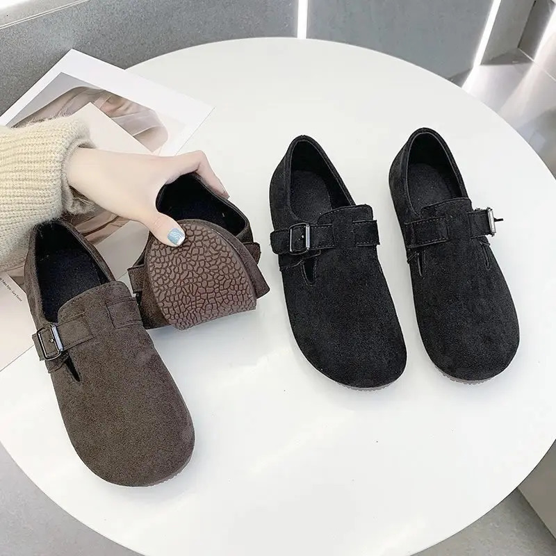 Solid Color Short Boots with Buckle for Women Fur Plush Sliding Flat Shoes Winter Warm Boots for Women Snow Boots 241007