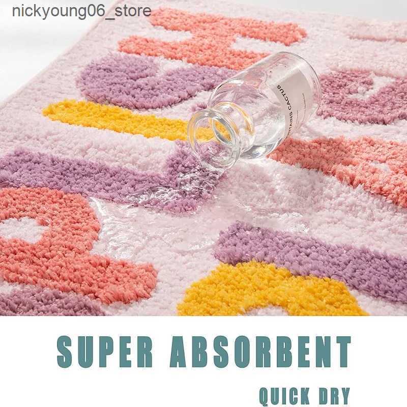 Non-Slip Bath Mats Cute Pink Bath Mat Non Slip Soft Fluffy and Absorbent Microfiber Colourful Bathroom MatFloor Rug Splish Splash Funny Bath Rugs L240