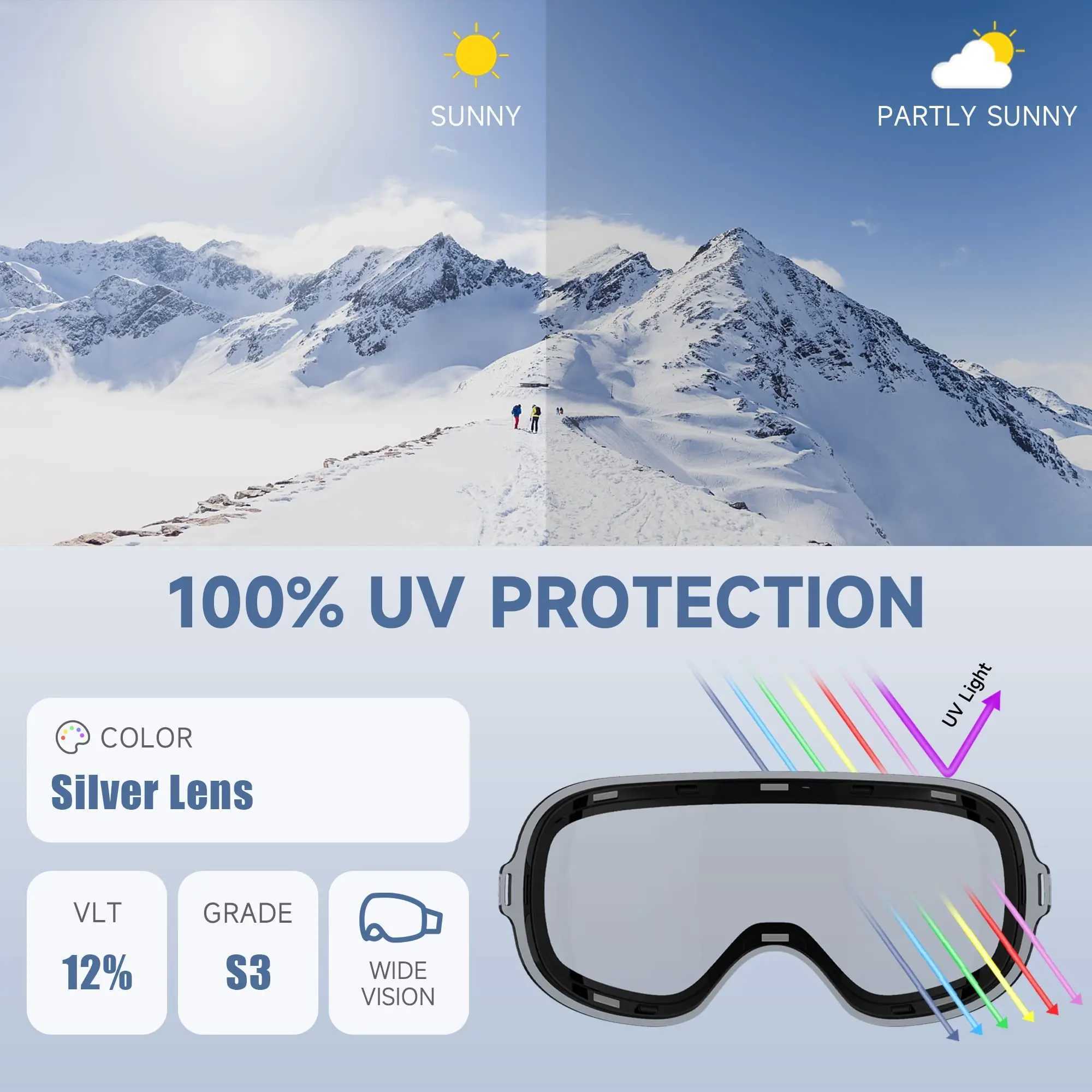 Findway adult magnetic ski goggles 100% UV400 protection anti fog ski goggles OTG designed specifically for both male and female teenagers CL241010