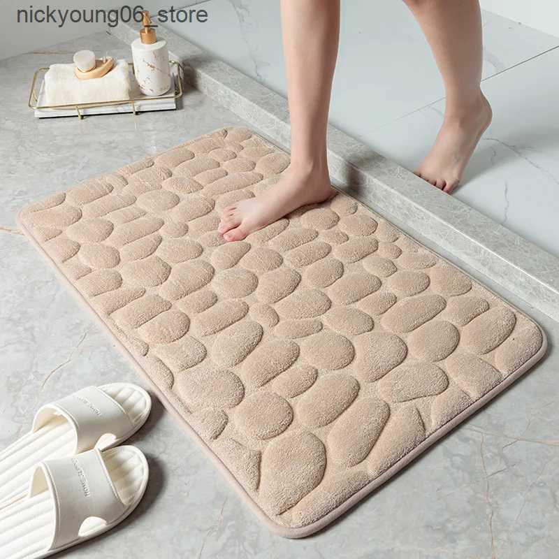Non-Slip Bath Mats Mat Non-slip Carpets Cobblestone Emed Bathroom Bath In Wash Basin Bathtub Side Floor Rug Shower Room Doormat Memory Foam L240910