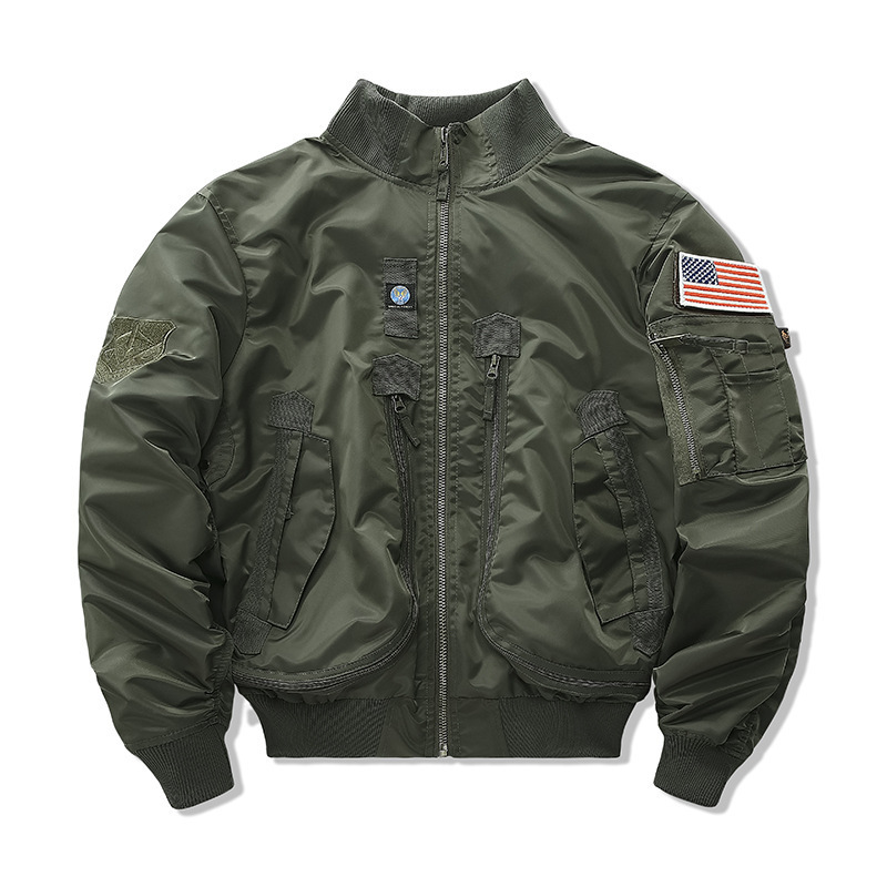 2024 Spring Autumn Loose Tactical Military Jackets Big Pocket Pilot Coat Bomber Jacket Zipper Flight Outwear
