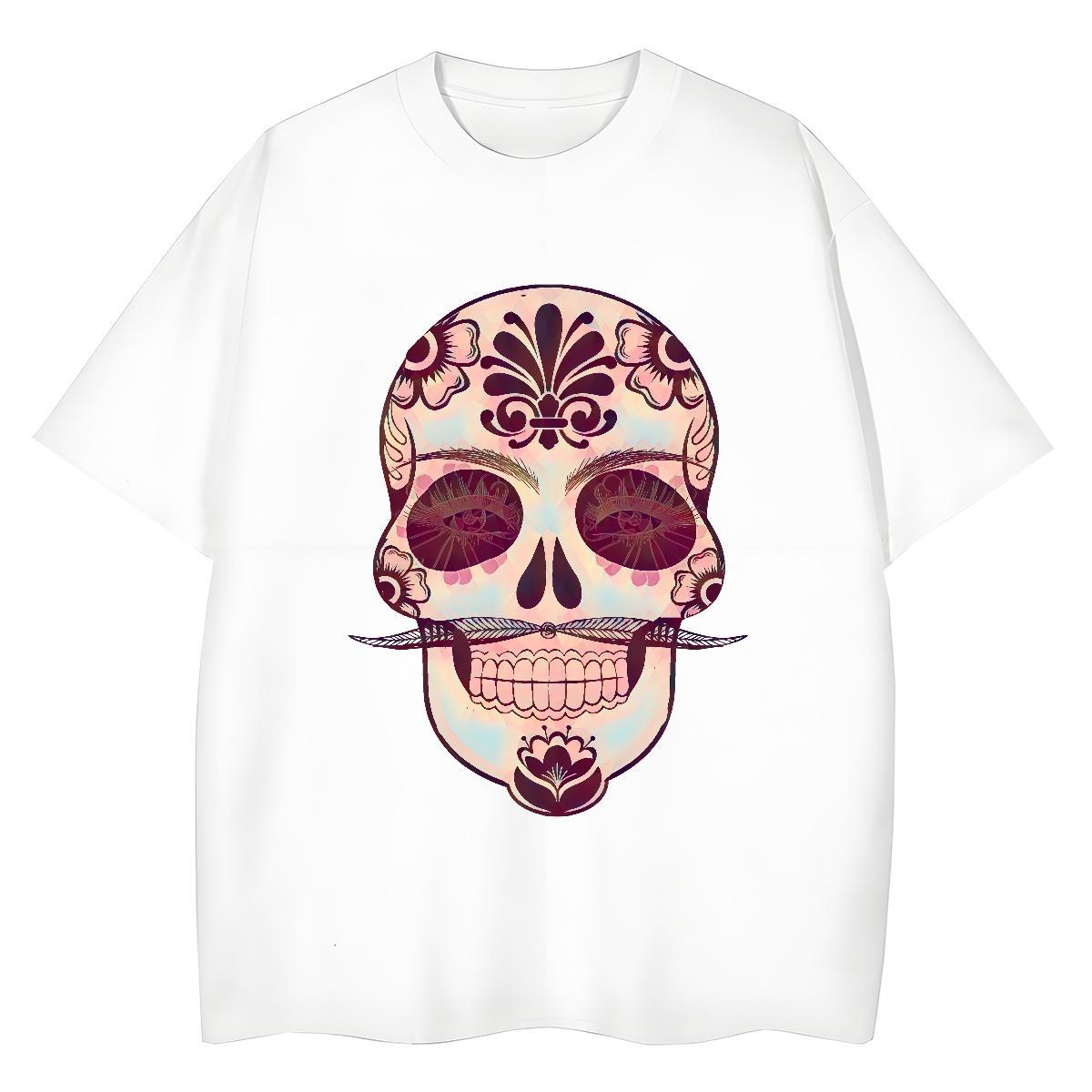 Classic T shirt 230g Pure Cotton O-Neck Short Sleeve Daily Outfit skull Women Tshirts Nice Custom Print Oversized Clothings