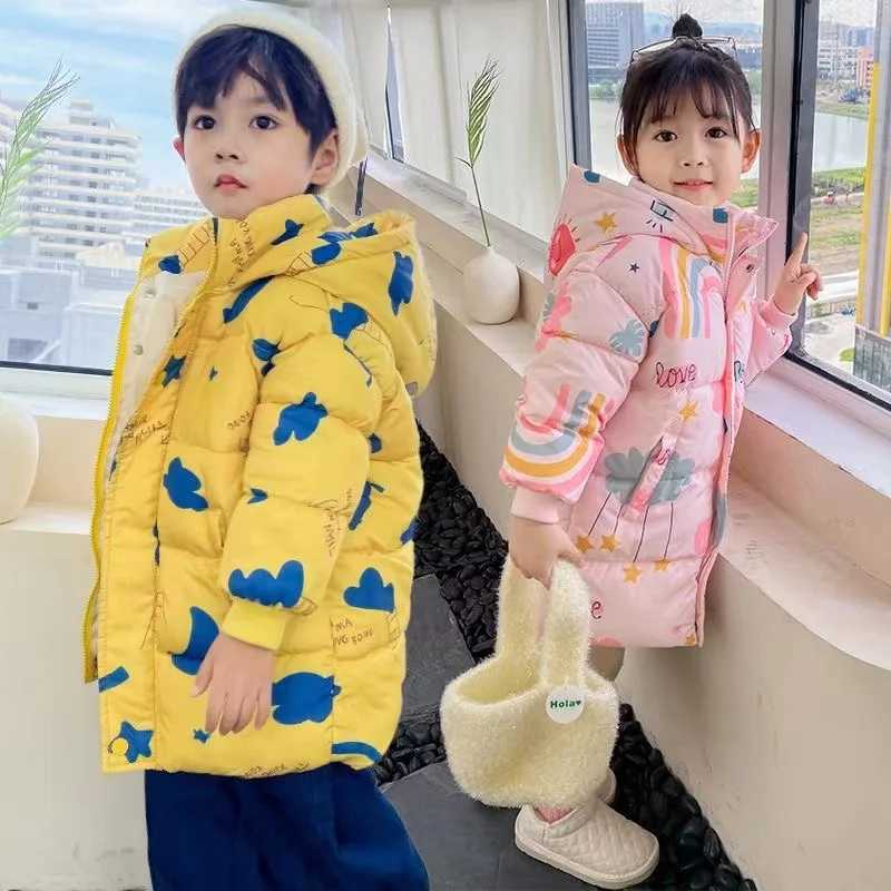 Down Coat 2024 New Girl Boys Down Jacket Winter Coat Childrens Clothing Hooded Windproof Coat 2-7 Year Cotton Warm Coat H241010