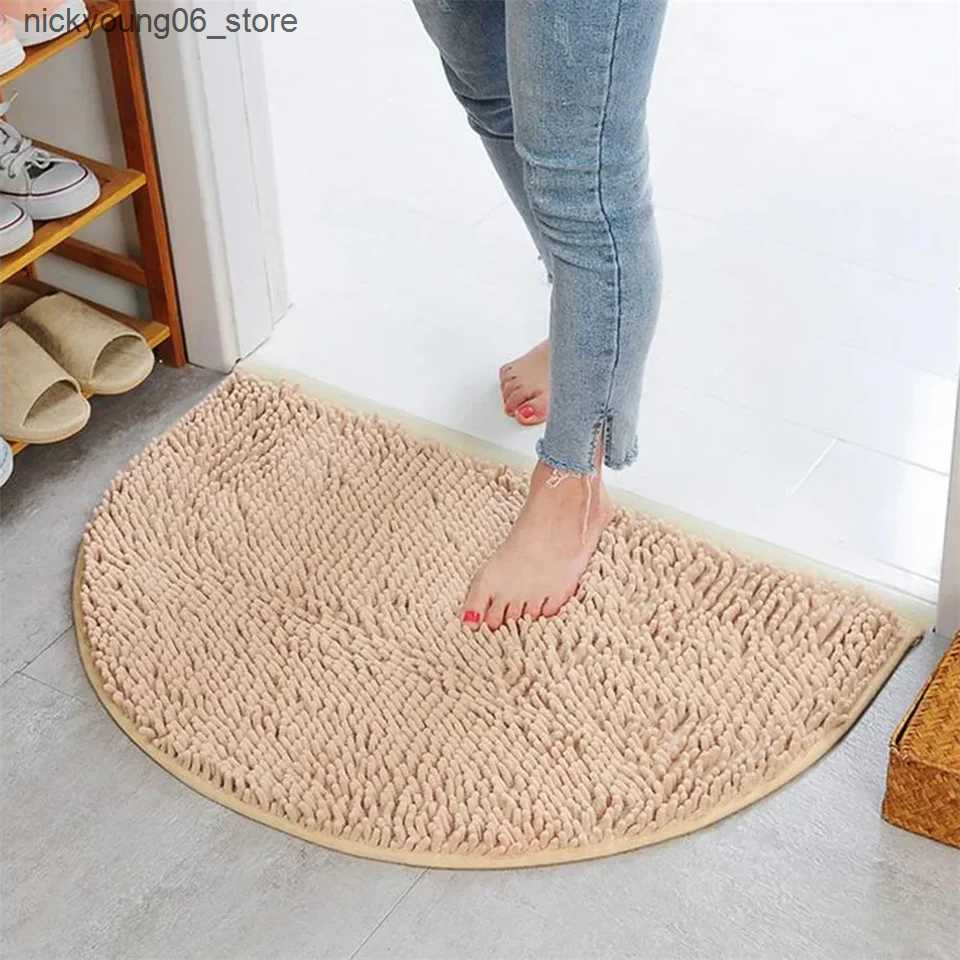 Non-Slip Bath Mats Bath Bathroom Half Round Rug Carpet Floor Mat Chenille Fashion Semicircular Shaggy 40*60cm Absorbent Anti-Skid L240910