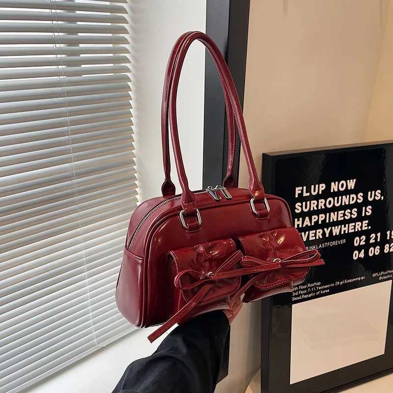 New Bowknot Shoulder Bags Solid Color Underarm Bag Armpit for Girl Women Fashion Leather Handbag 241010