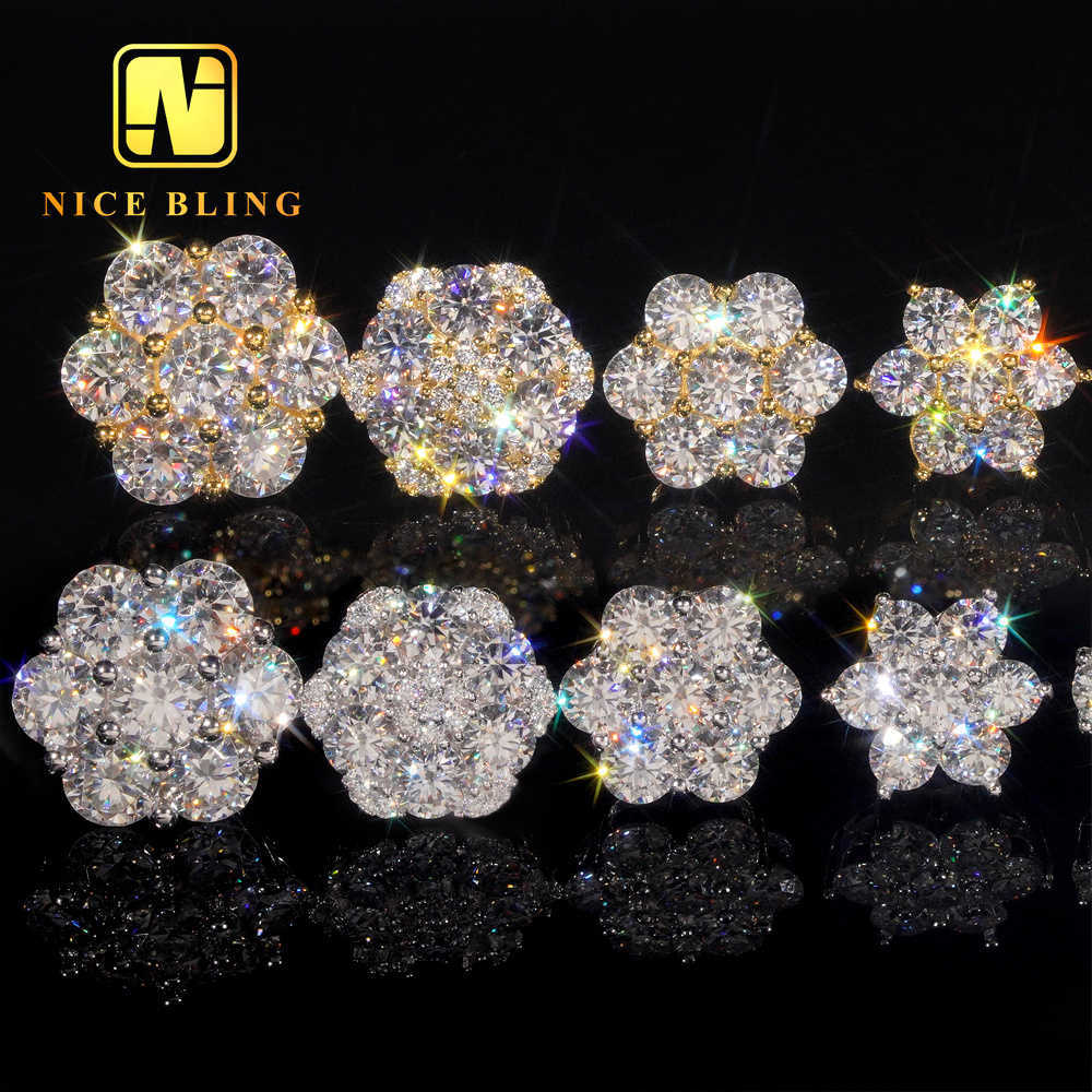 Hot Sale Pass Tester Hip Hop Sier Gold Plated VVS Dia Moissanite wer Stud Earrings Cluster