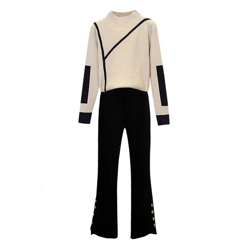 Fashion Womens Clothing Set AutumnWinter Korean Edition n Knitted Casual Pants Two Piece 241008