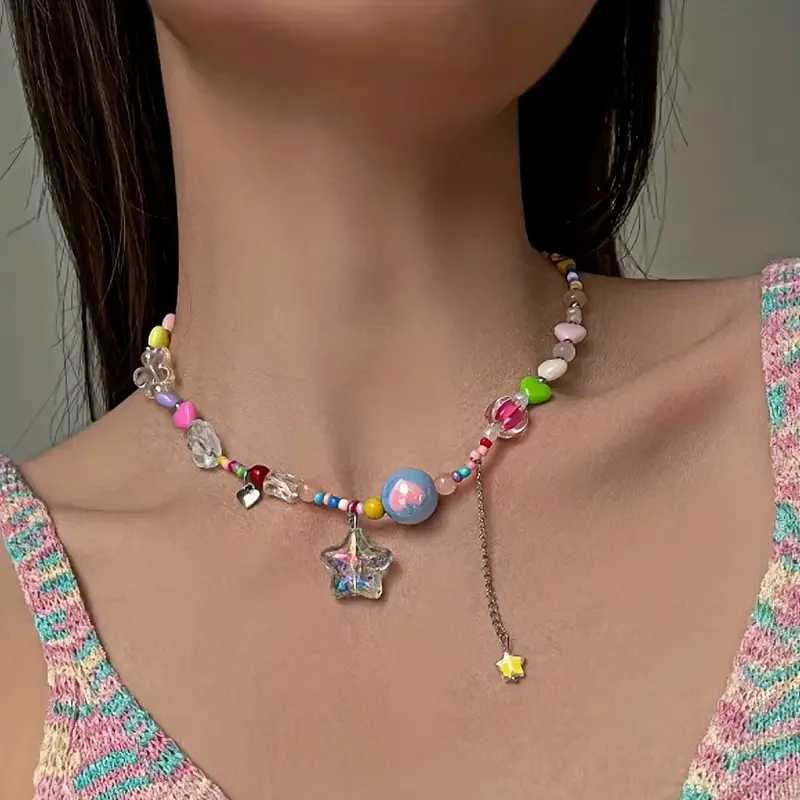Pendant Necklaces Boho Candy Star Beaded Chain Necklace - Colorful Y2K Vacationcessories H241010