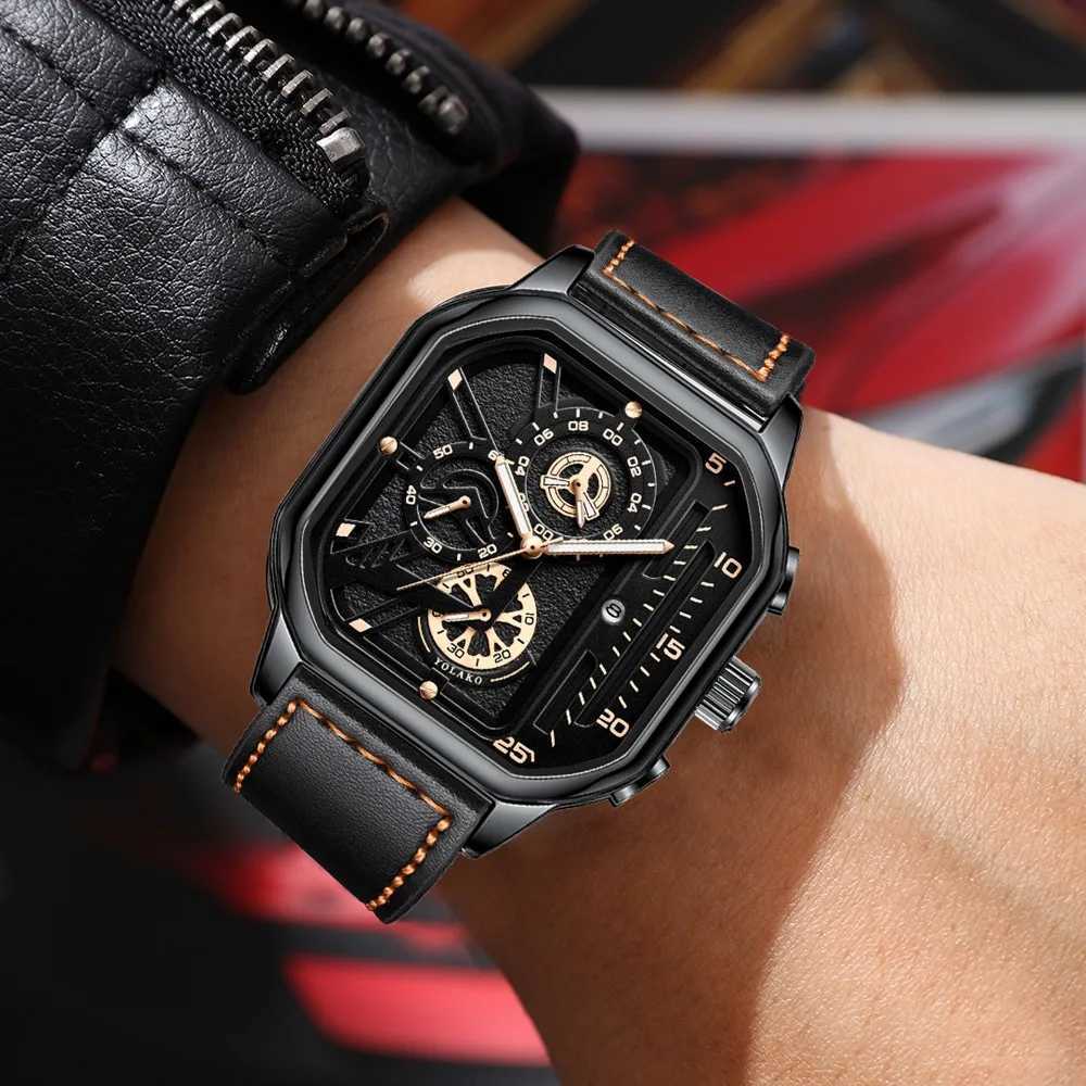Men Quartz Watches Alloy Dial Business Men Watch PU Leather Strap Big Dial Square Sports Watch Cool Black Wristwatch for ManX241010