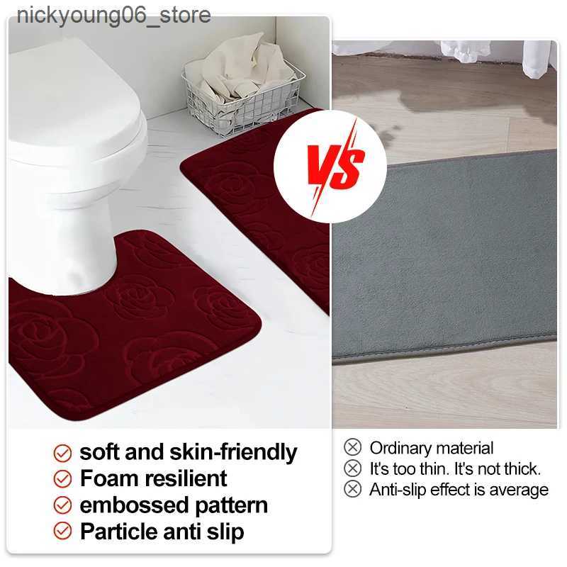 Non-Slip Bath Mats 1/2/3 piece setroses Rugs Ultra Soft Non Slip Floor Mat Absorbent Bath MatU-Shaped RugToilet CoverBathroom Shower Carpet L240910