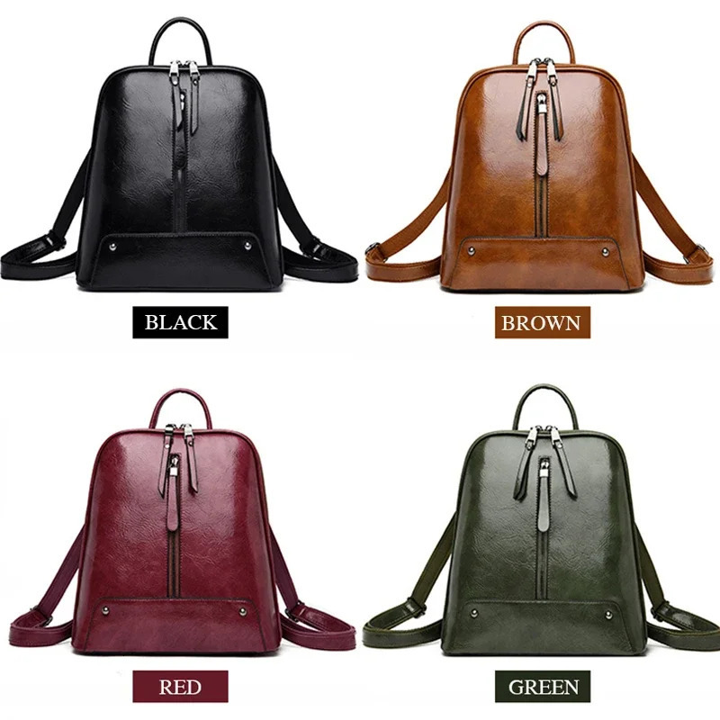 Womens leather backpack fashionable wallet womens travel shoulder bag large capacity school 241008