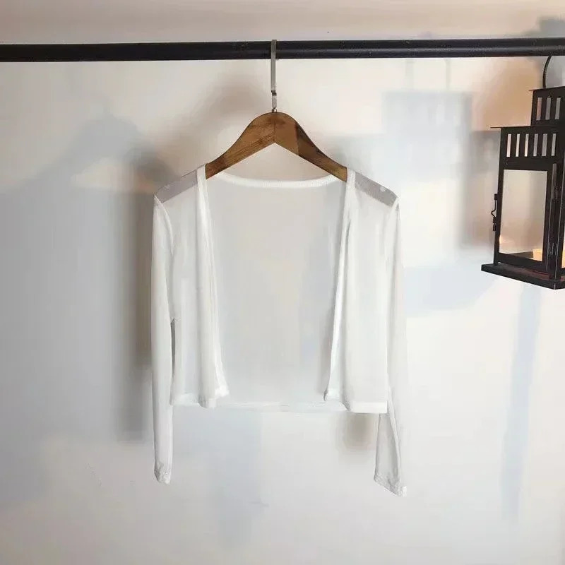 4 colors White Cropped Cardigan Short Mesh Open Stitch Women Cardigans Lightweight Crop Top Soft Breathable Beach Cover Ups 2024 240924