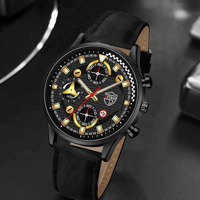 3PCS Set Fashion Mens Sports Bracelet Necklace Watches For Men Business Quartz Wrist Watch Classic Male Casual Leather WatchX241010
