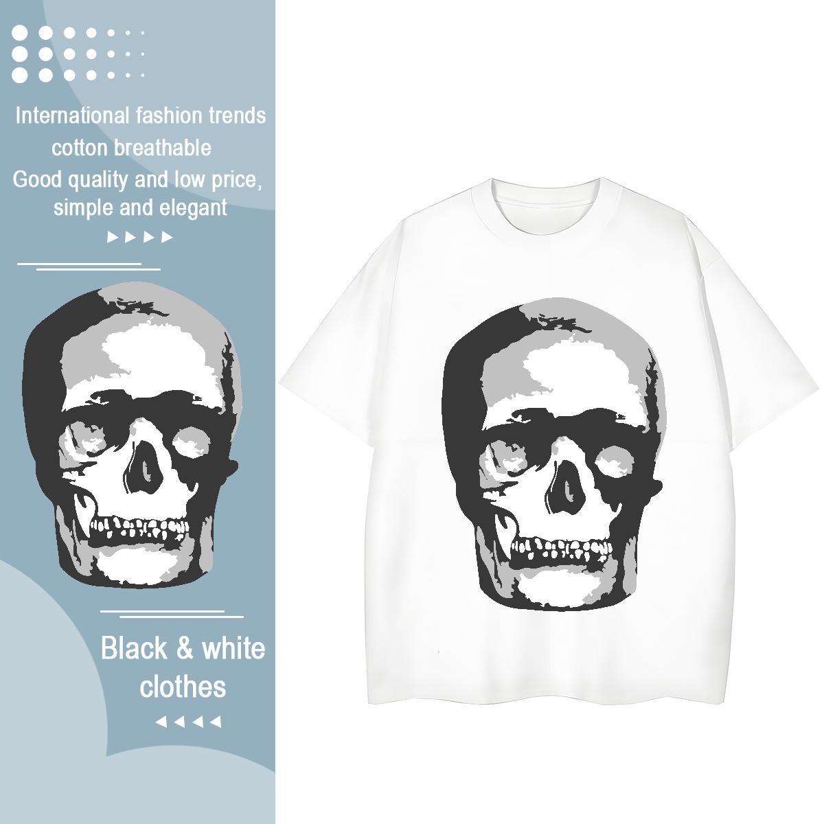 Brand Women T Shirts 100% Cotton 230g Breathable Crew Neck Street Wear skull Unisex Tshirts Lady Skull Tops Shirt