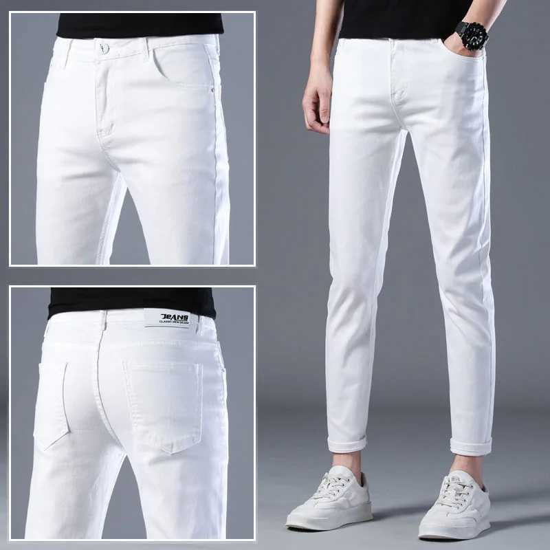 Mens Fashion Brand Elastic Slim Fit Denim Long Pants Casual White Straight Leg Y2k Jeans For Men StreetwearX241009