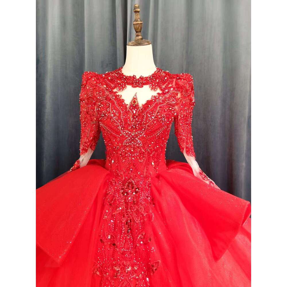 Kisswhite Green Collection red lace long sleeves Crystals Ball Gown Bridal dresses